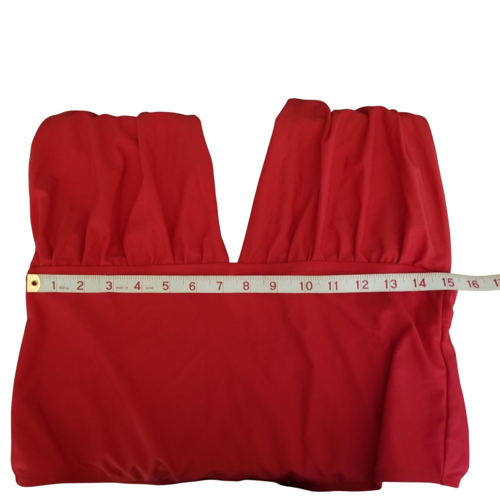 Retro Stage Red Halter One Piece Swimsuit Deep V Neck Pin Up XL NEW - Picture 8 of 10